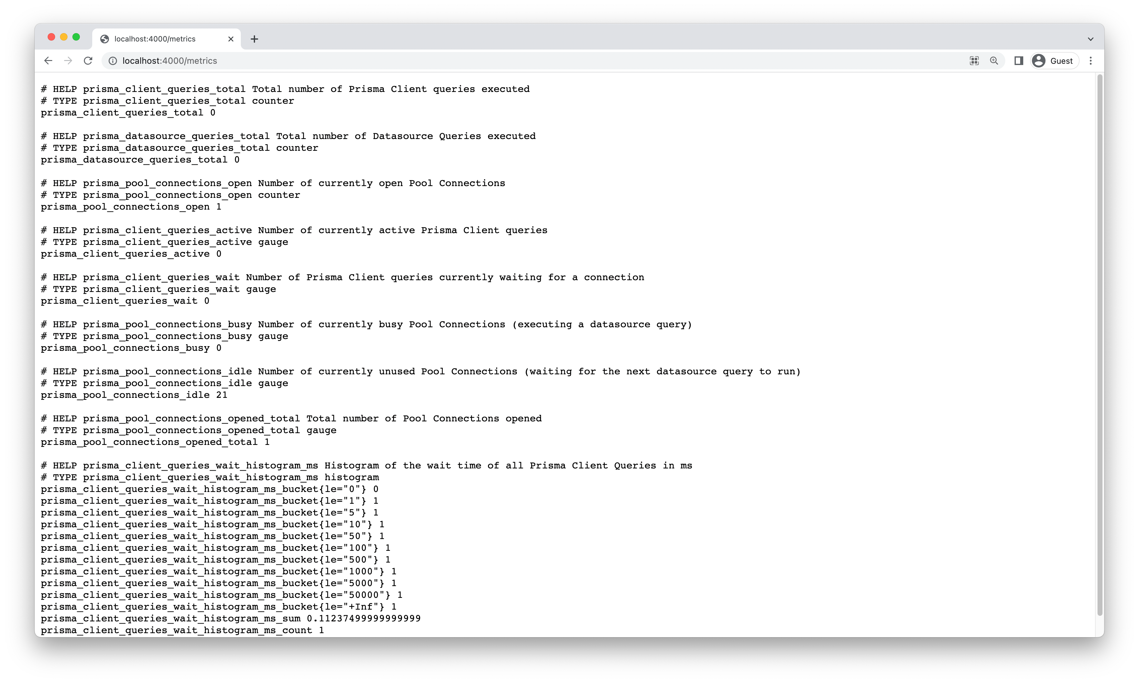 Metrics in Prometheus format