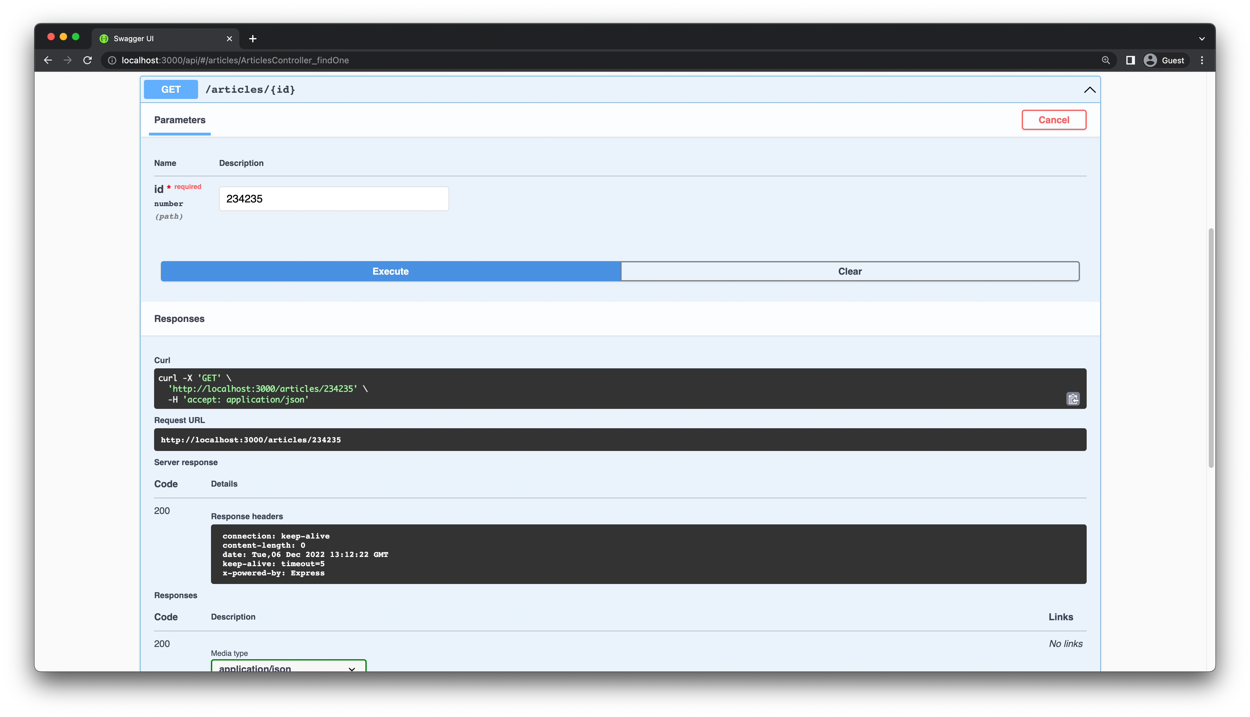 Requesting an article that does not exist returns HTTP 200