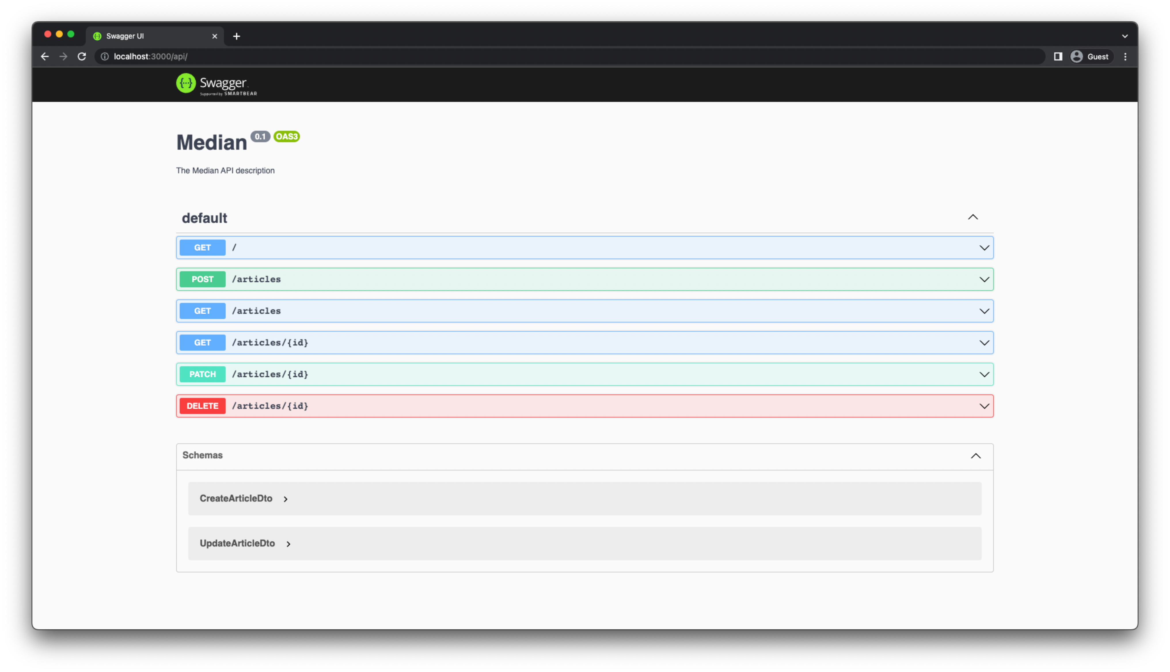 Auto-generated "articles" endpoints