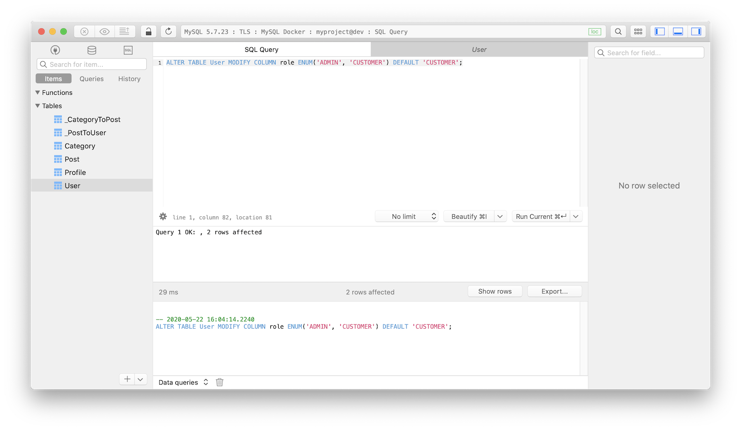 Altering columns to use ENUM with SQL