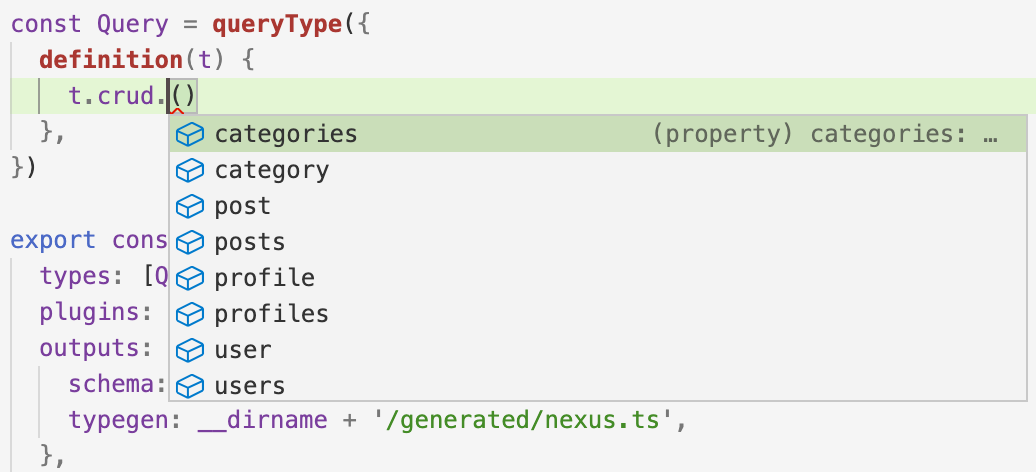 Using t.crud to generate resolvers